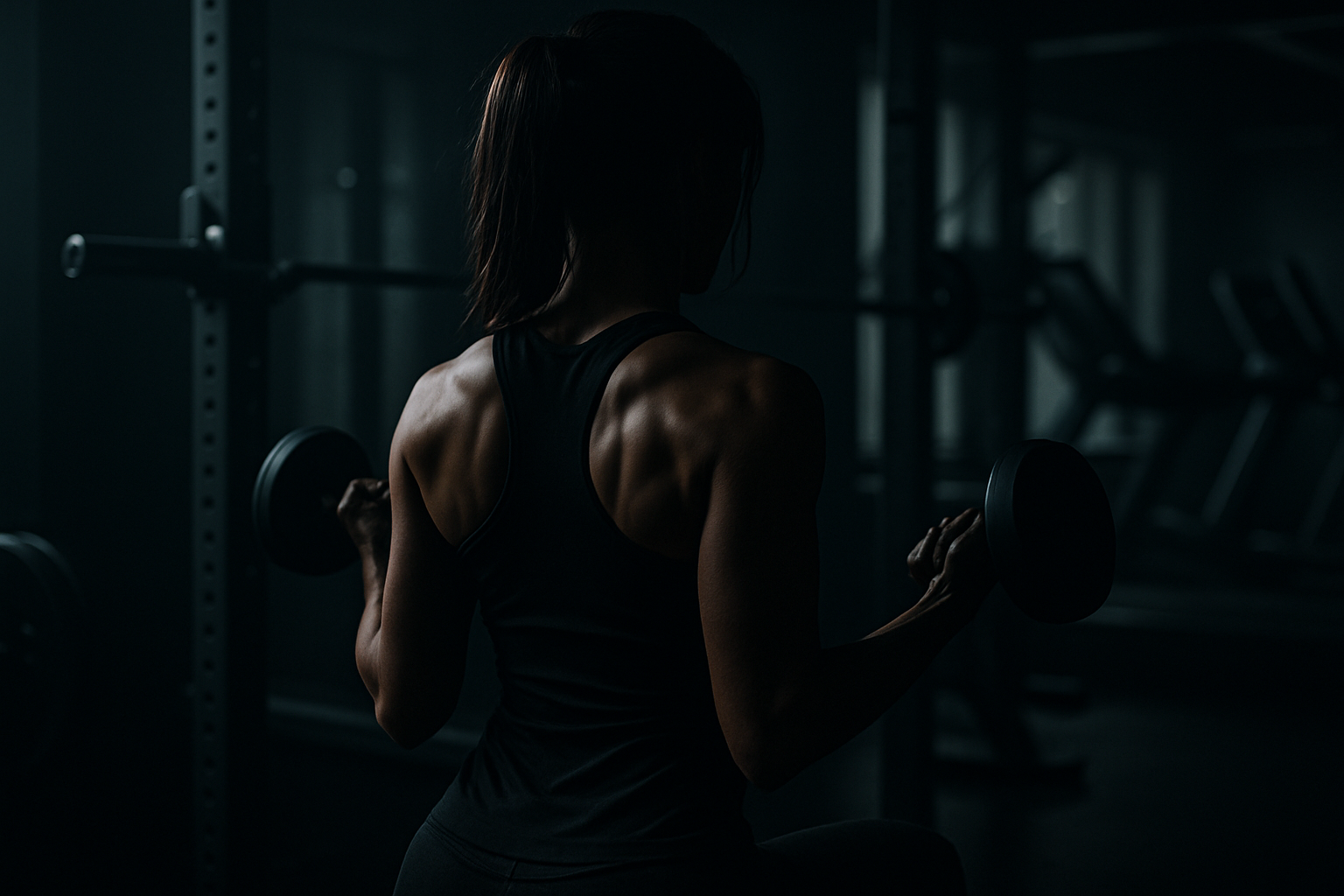 dark styled women in gym no face