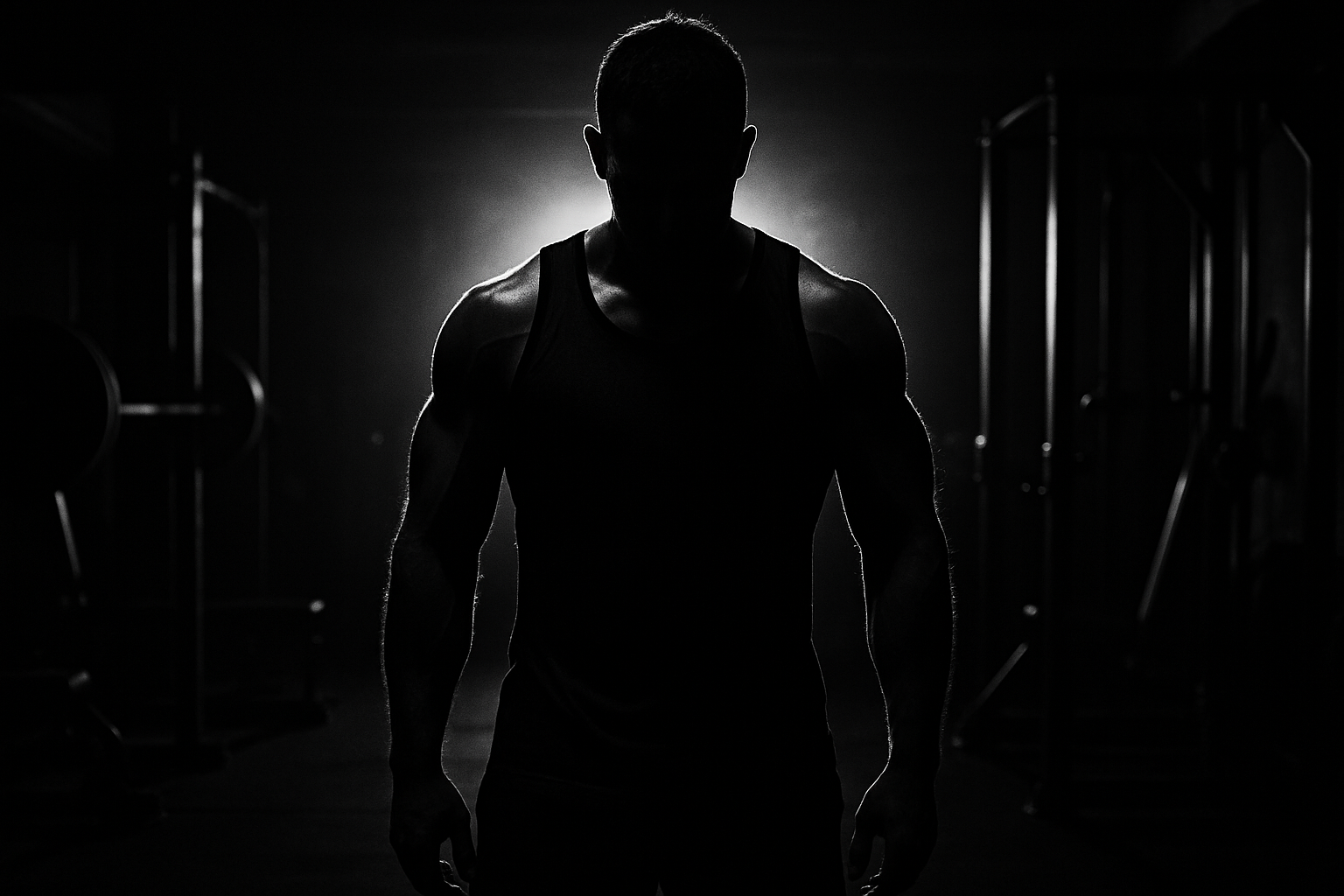 man in gym dARK AND HEAVY CONTRAST BACK IMAGE